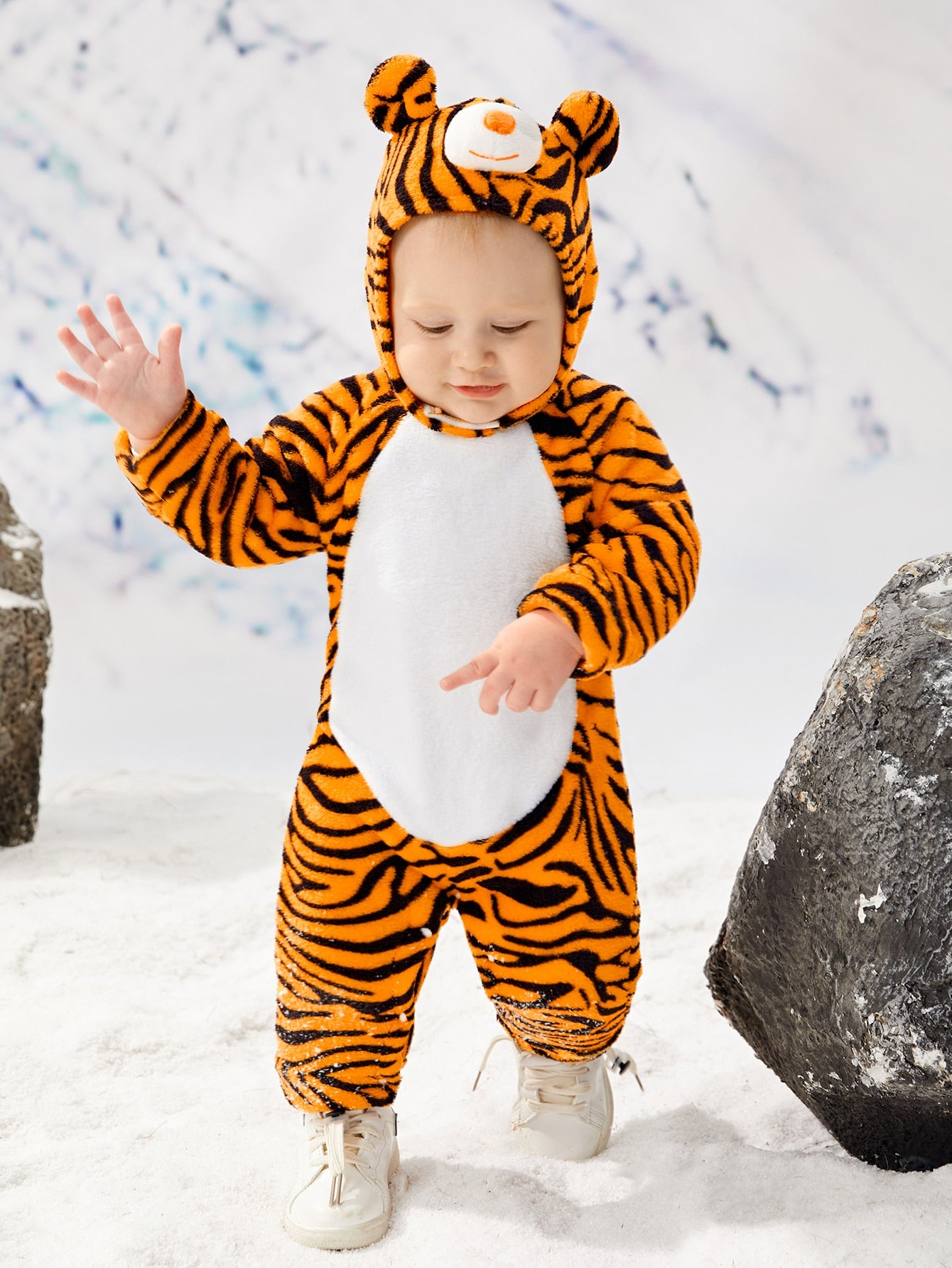 Disfraz Bebé de rayas de tigre de manga raglán Mono Sin Sombrero