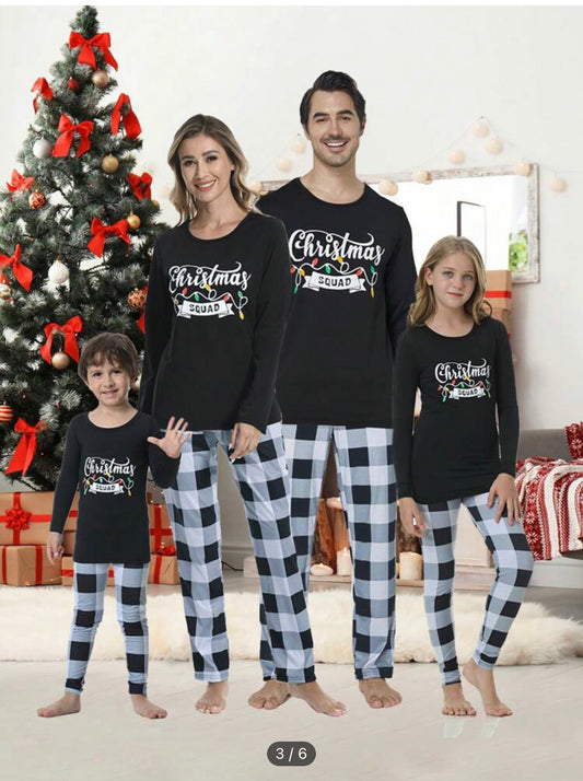 Pijama de Navidad Unisex Camiseta De Manga Larga Y Pantalones Con Patrón De Cuadros De Luces De Colores, Ajuste Cómodo Y Elástico